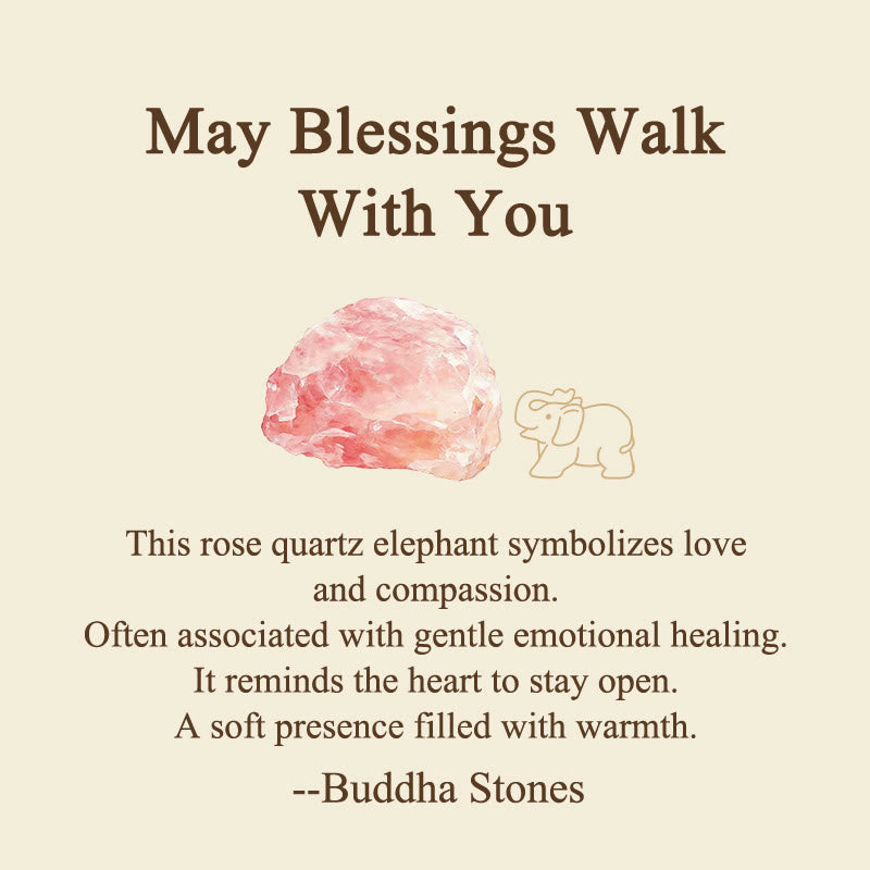 Buddha Stones ''May Blessings Walk With You'' Natural Small Elephant Amazonite Amethyst Jade Black Obsidian Stone Decoration Includes Gift Message Card