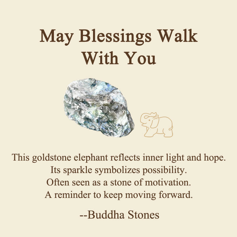 Buddha Stones ''May Blessings Walk With You'' Natural Small Elephant Amazonite Amethyst Jade Black Obsidian Stone Decoration Includes Gift Message Card