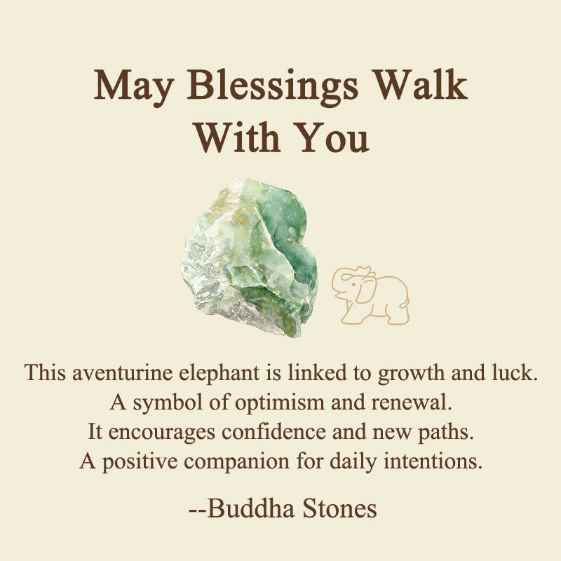 Buddha Stones ''May Blessings Walk With You'' Natural Small Elephant Amazonite Amethyst Jade Black Obsidian Stone Decoration Includes Gift Message Card