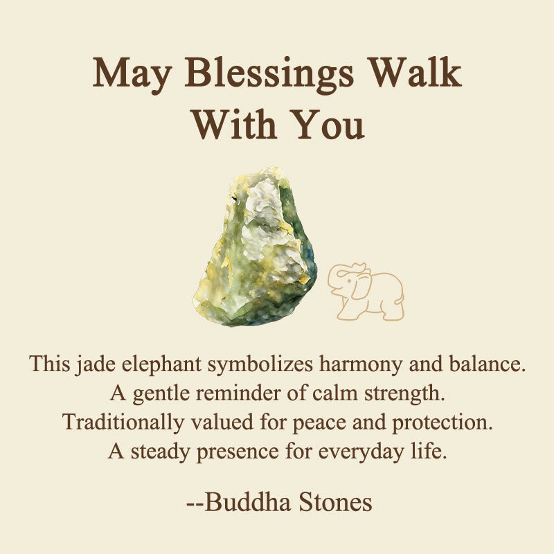 Buddha Stones ''May Blessings Walk With You'' Natural Small Elephant Amazonite Amethyst Jade Black Obsidian Stone Decoration Includes Gift Message Card