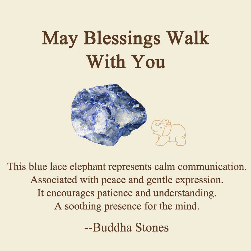 Buddha Stones ''May Blessings Walk With You'' Natural Small Elephant Amazonite Amethyst Jade Black Obsidian Stone Decoration Includes Gift Message Card