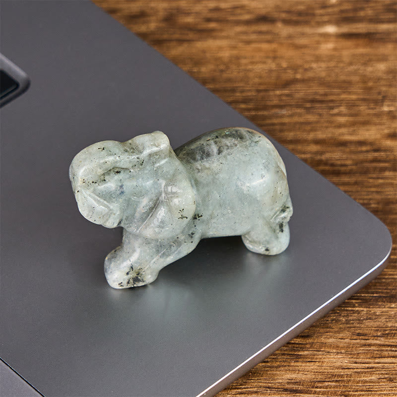 Buddha Stones ''May Blessings Walk With You'' Natural Small Elephant Amazonite Amethyst Jade Black Obsidian Stone Decoration Includes Gift Message Card