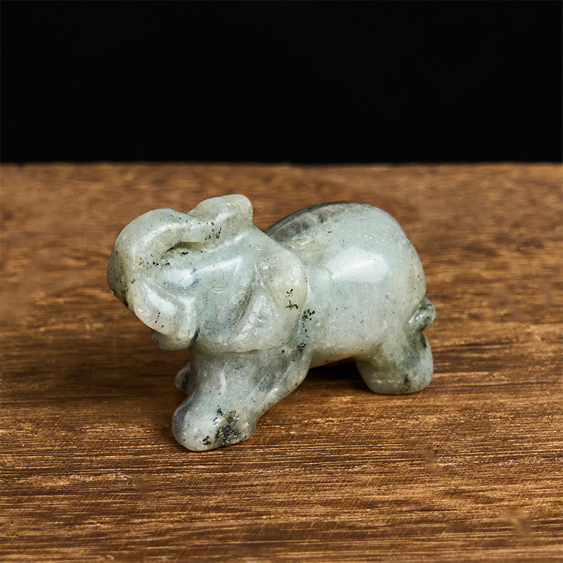 Buddha Stones ''May Blessings Walk With You'' Natural Small Elephant Amazonite Amethyst Jade Black Obsidian Stone Decoration Includes Gift Message Card