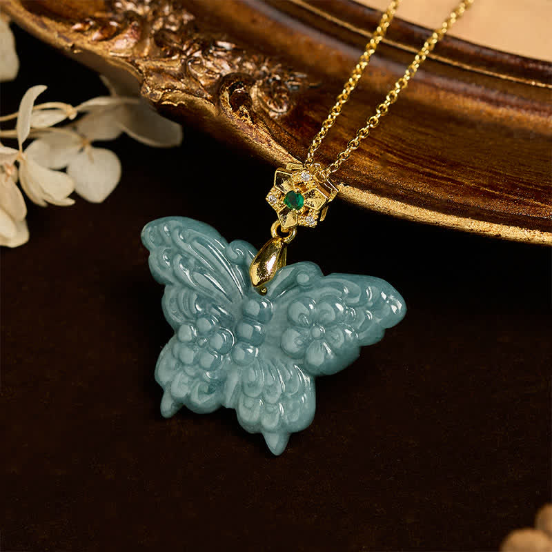 Buddha Stones FOR DEAREST MOTHER Jade Butterfly Abundance Necklace Pendants Includes Gift Message Card
