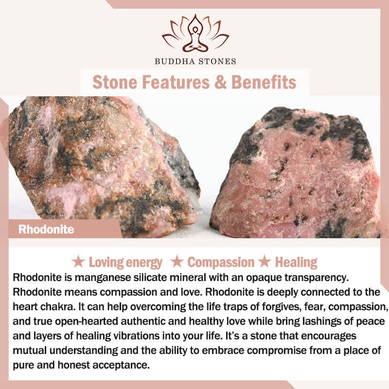 Buddha Stones 3pcs Find Inner Clarity Rhodonite Compassion Bracelet Includes Gift Message Card