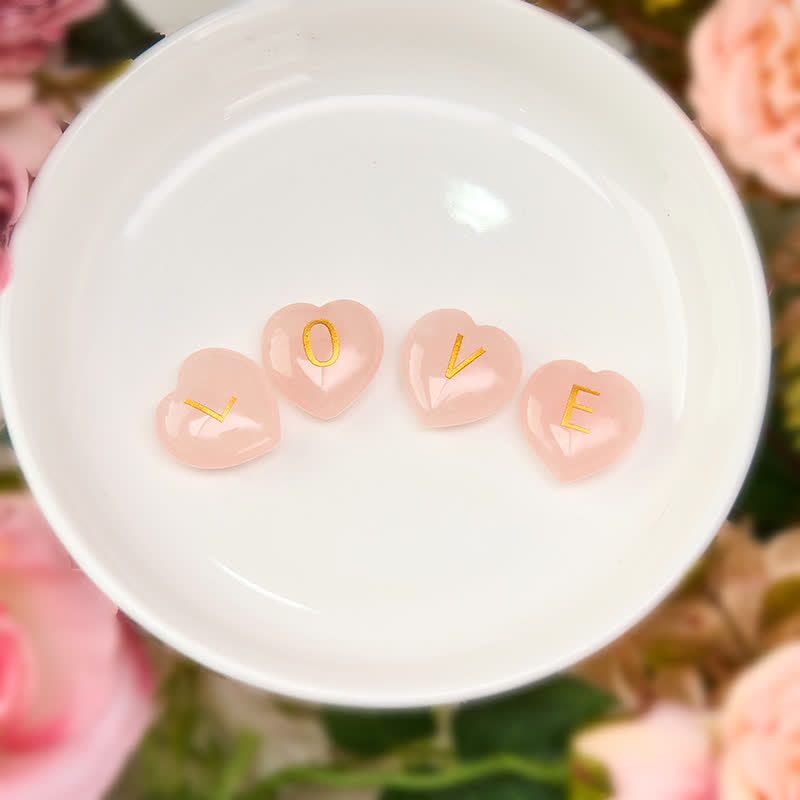 Buddha Stones 4Pcs Love & Comfort Heart Pattern Natural Rose Quartz Healing Crystal Stone Decor