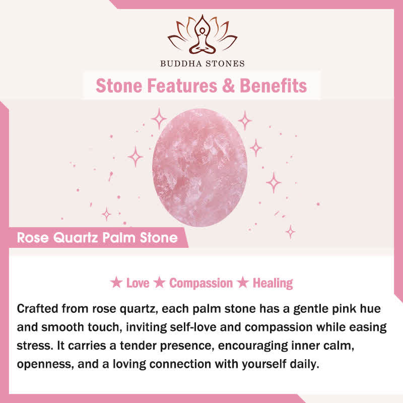 Buddha Stones LOVE Engraved Natural Rose Quartz Palm Stone Healing Crystal Decor