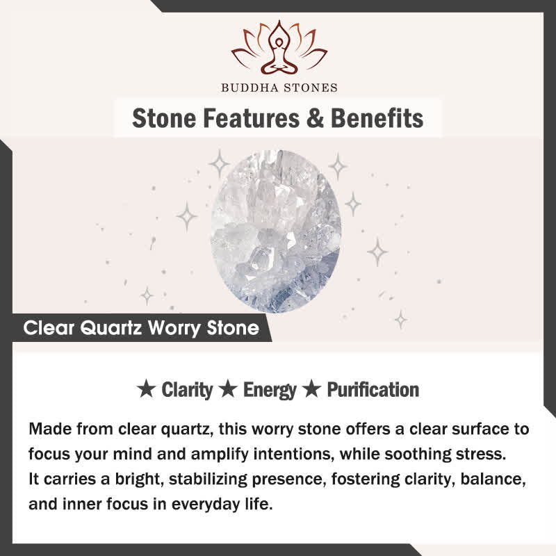 Buddha Stones Clarity & Calm Natural Small Clear Quartz Worry Stone Clarity Crystal Decor 3.5*4.5cm