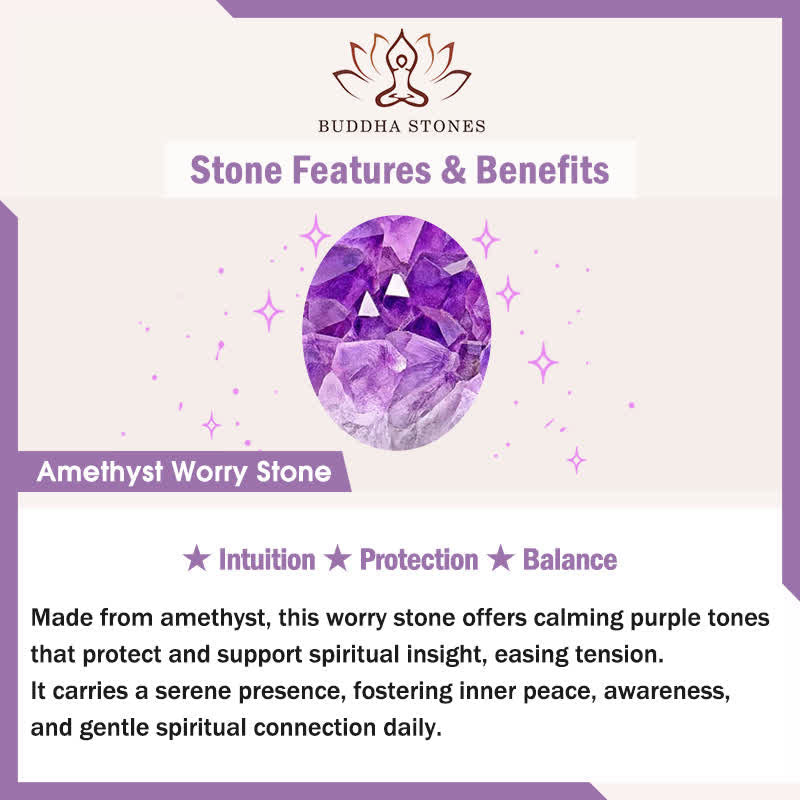 Buddha Stones Calm & Strength Natural Small Light Amethyst Worry Stone Protection Crystal Decor 3.5*4.5cm