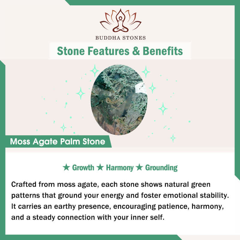 Buddha Stones Hope All Is Well With You Natural Moss Agate Palm Stone Growth Crystal Decor