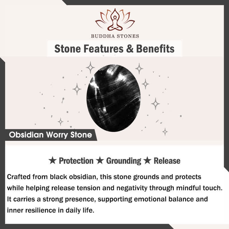 Buddha Stones Protection & Grounding Natural Small Black Obsidian Worry Stone Crystal Decor 3.5*4.5cm