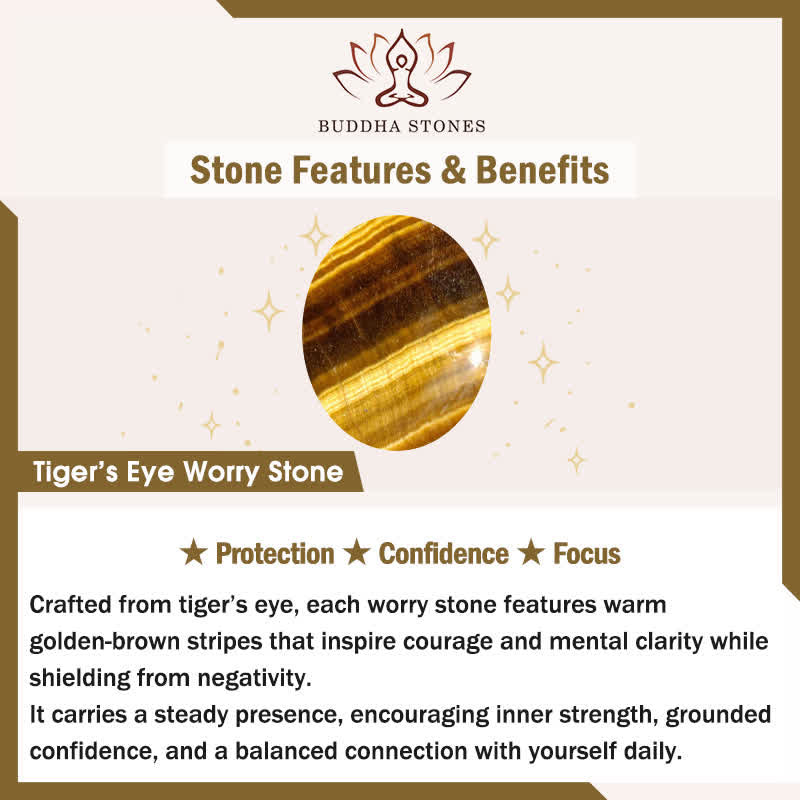 Buddha Stones Confidence & Focus Natural Small Tiger's Eye Worry Stone Crystal Decor 3.5*4.5cm