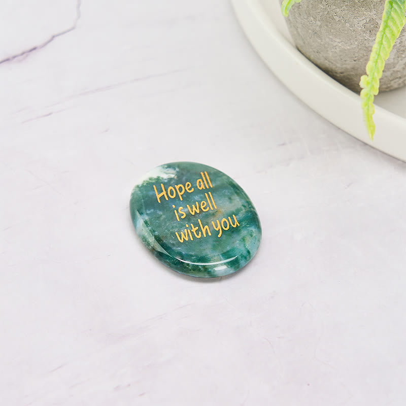 Buddha Stones Hope All Is Well With You Natural Moss Agate Palm Stone Growth Crystal Decor
