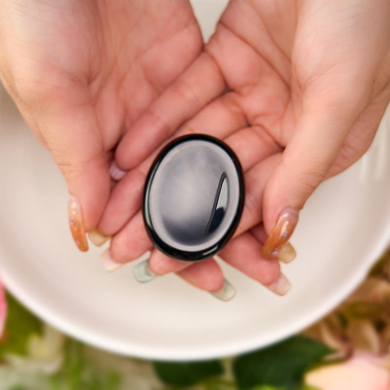 Buddha Stones Protection & Grounding Natural Small Black Obsidian Worry Stone Crystal Decor 3.5*4.5cm