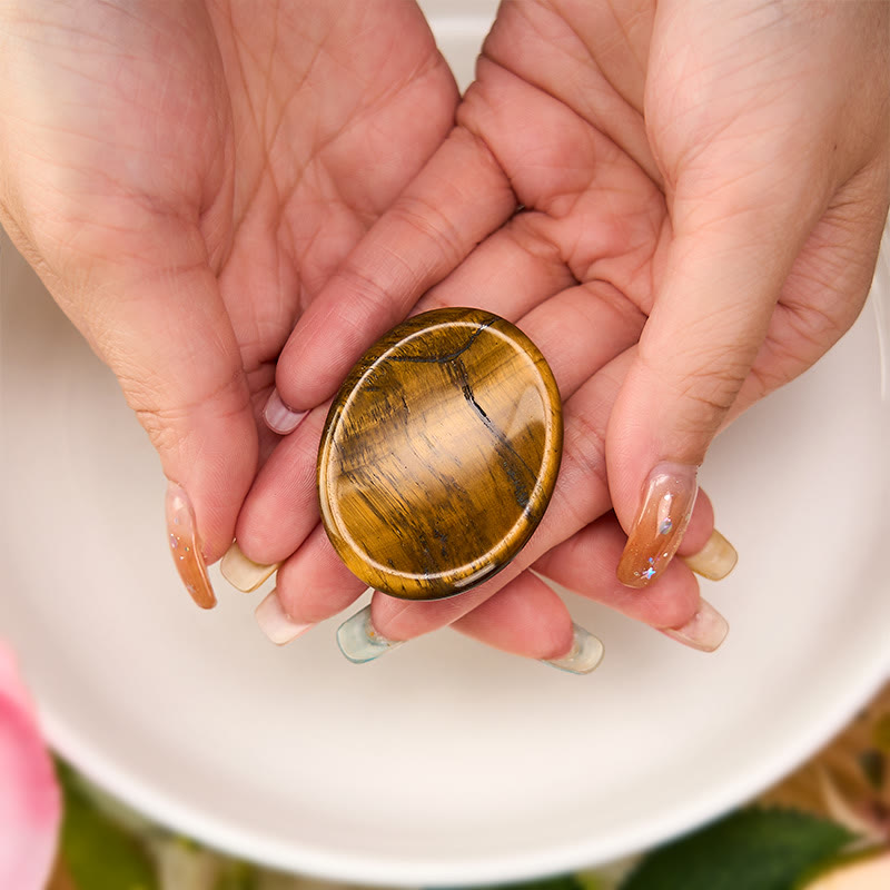 Buddha Stones Confidence & Focus Natural Small Tiger's Eye Worry Stone Crystal Decor 3.5*4.5cm