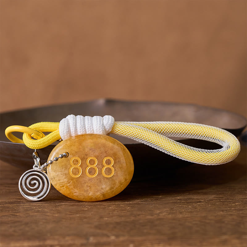 Buddha Stones Attract Abundance and Success 888 Angel Number Natural Yellow Aventurine Key Chain Hanging Decoration Includes Gift Message Card