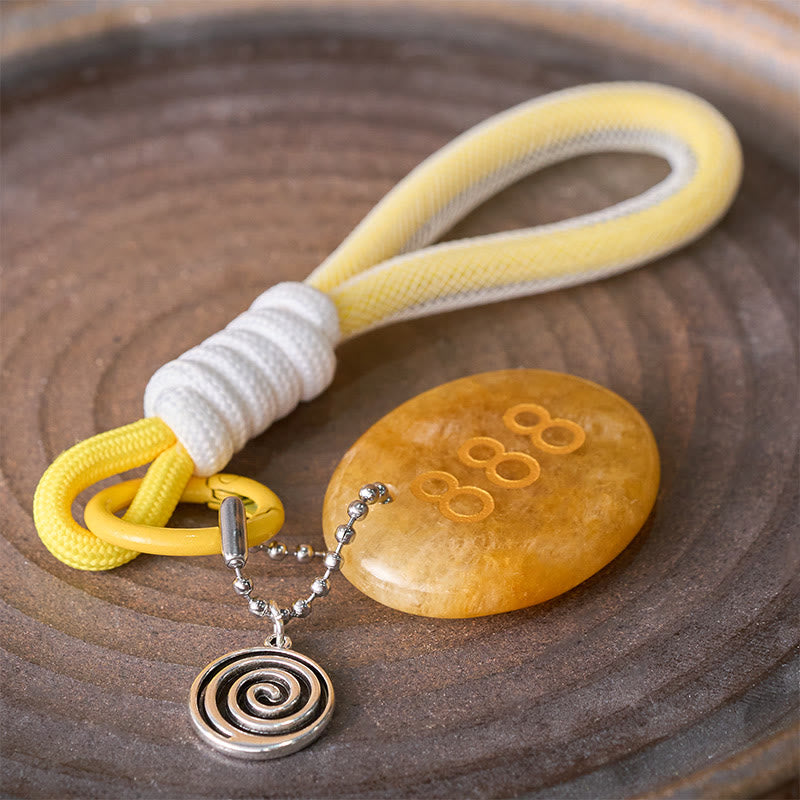 Buddha Stones Attract Abundance and Success 888 Angel Number Natural Yellow Aventurine Key Chain Hanging Decoration Includes Gift Message Card