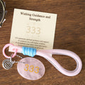 Buddha Stones Wishing Guidance and Strength 333 Angel Number Natural Rose Quartz Key Chain Hanging Decoration Includes Gift Message Card