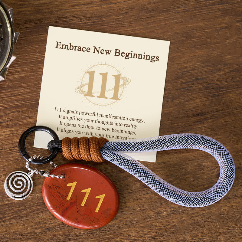 Buddha Stones Embrace New Beginnings 111 Angel Number Natural Red Jasper Key Chain Hanging Decoration Includes Gift Message Card