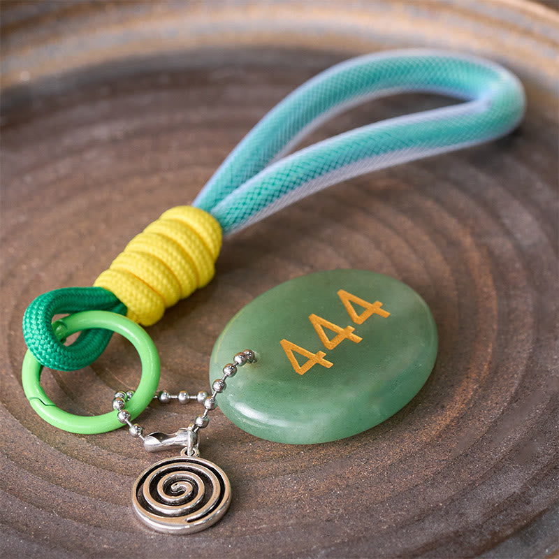 Buddha Stones Wishing Protection and Stability 444 Angel Number Natural Green Aventurine Key Chain Hanging Decoration Includes Gift Message Card