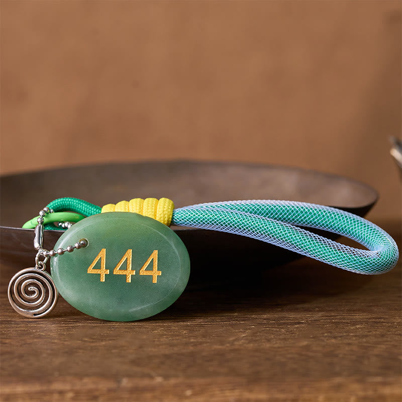 Buddha Stones Wishing Protection and Stability 444 Angel Number Natural Green Aventurine Key Chain Hanging Decoration Includes Gift Message Card