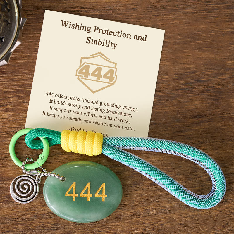 Buddha Stones Wishing Protection and Stability 444 Angel Number Natural Green Aventurine Key Chain Hanging Decoration Includes Gift Message Card