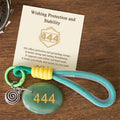 Buddha Stones Wishing Protection and Stability 444 Angel Number Natural Green Aventurine Key Chain Hanging Decoration Includes Gift Message Card