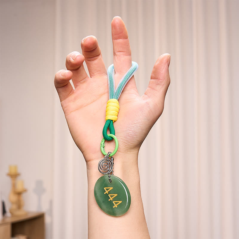 Buddha Stones Wishing Protection and Stability 444 Angel Number Natural Green Aventurine Key Chain Hanging Decoration Includes Gift Message Card