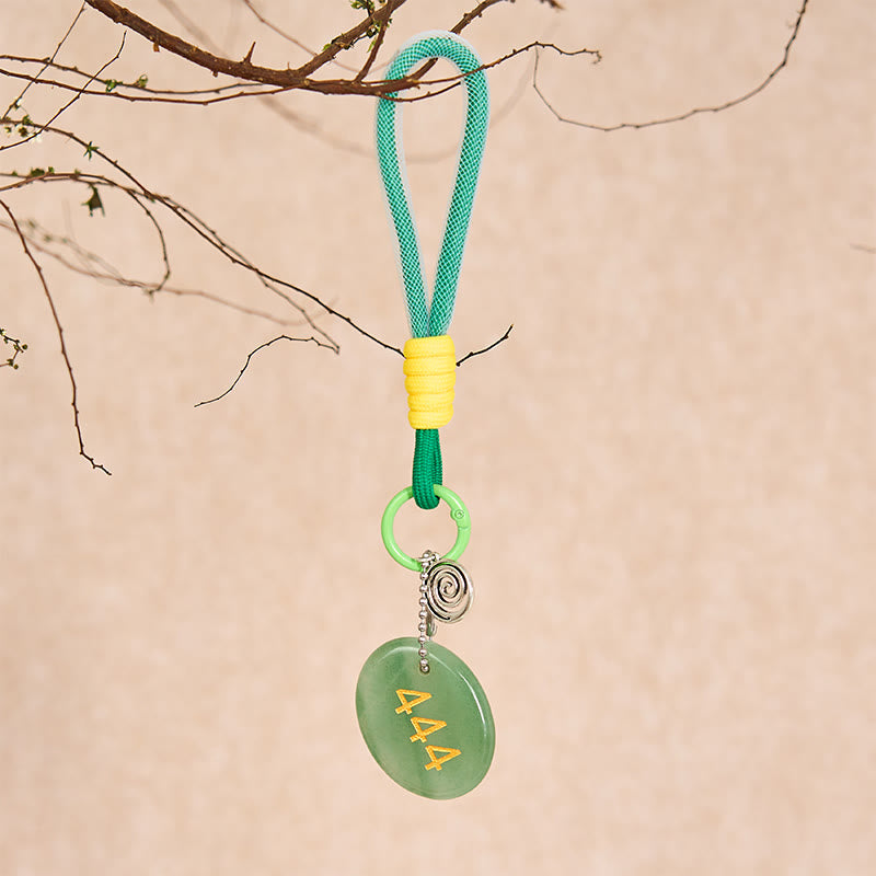Buddha Stones Wishing Protection and Stability 444 Angel Number Natural Green Aventurine Key Chain Hanging Decoration Includes Gift Message Card