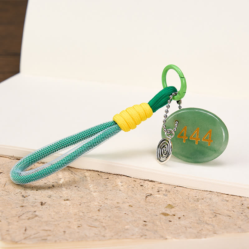 Buddha Stones Wishing Protection and Stability 444 Angel Number Natural Green Aventurine Key Chain Hanging Decoration Includes Gift Message Card