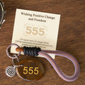 Buddha Stones Wishing Positive Change and Freedom 555 Angel Number Natural Tiger Eye Key Chain Hanging Decoration Includes Gift Message Card