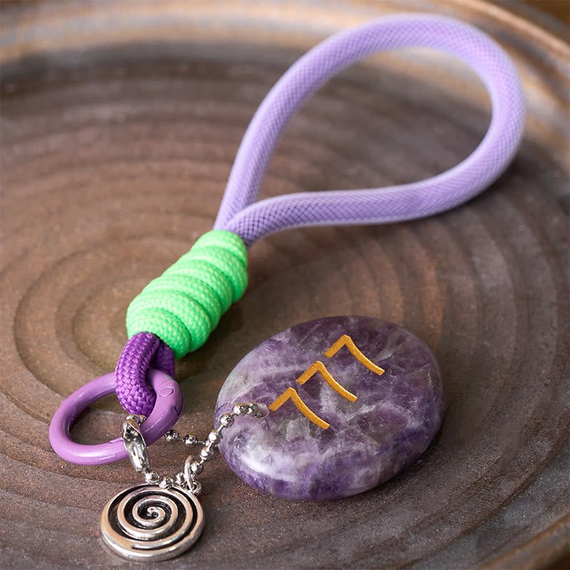 Buddha Stones Step Into Luck and Wisdom 777 Angel Number Natural Amethyst Key Chain Hanging Decoration Includes Gift Message Card