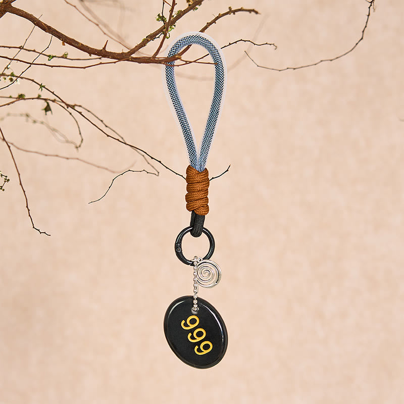 Buddha Stones Wishing Closure and New Beginnings 999 Angel Number Natural Black Obsidian Key Chain Hanging Decoration Includes Gift Message Card