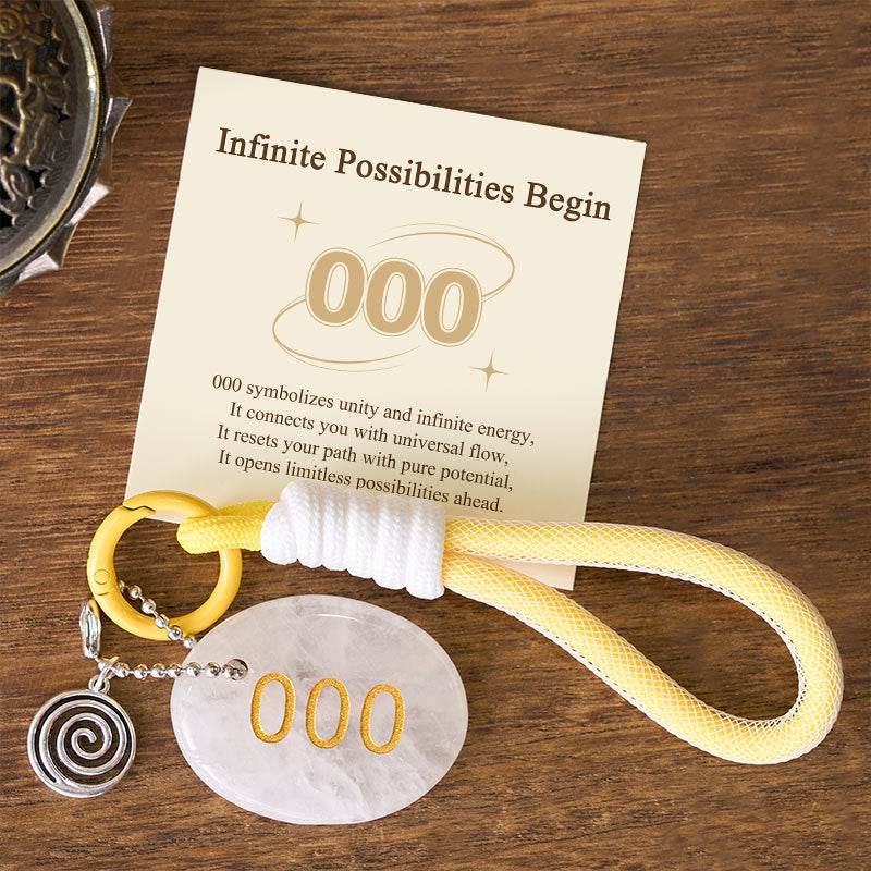 Buddha Stones Infinite Possibilities Begin 000 Angel Number Natural Clear Quartz Key Chain Hanging Decoration Includes Gift Message Card