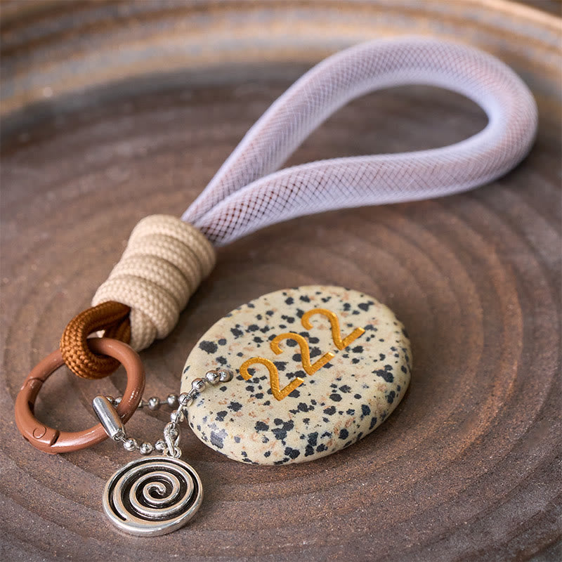 Buddha Stones Wishing Harmony and Trust 222 Angel Number Natural Dalmatian Jasper Key Chain Hanging Decoration Includes Gift Message Card