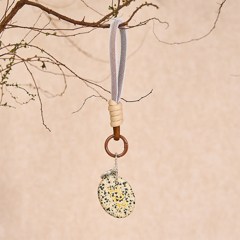 Buddha Stones Wishing Harmony and Trust 222 Angel Number Natural Dalmatian Jasper Key Chain Hanging Decoration Includes Gift Message Card