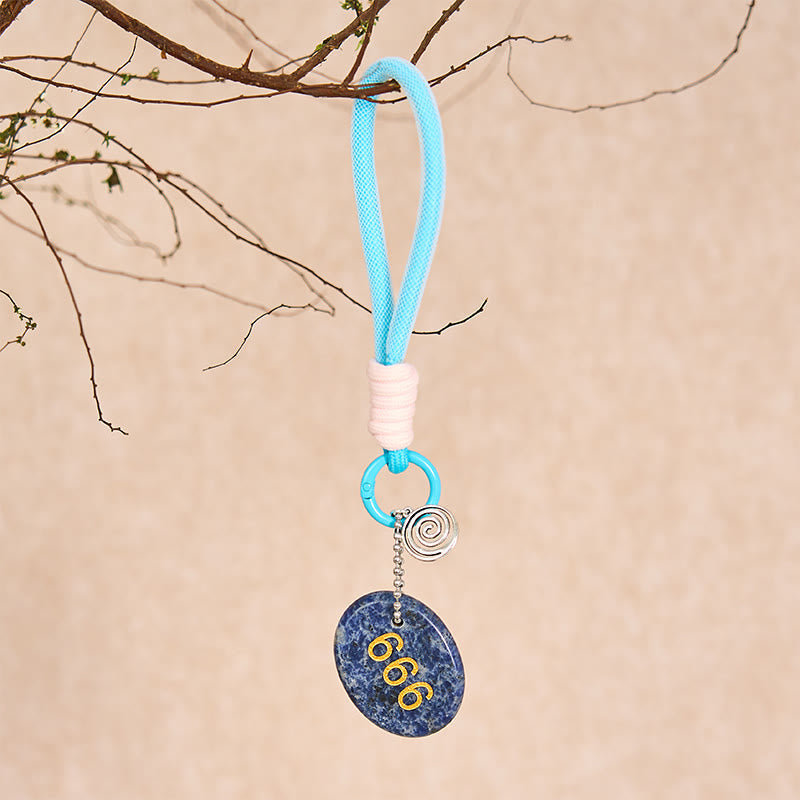 Buddha Stones Wishing Balance and Inner Peace 666 Angel Number Natural Sodalite Key Chain Hanging Decoration Includes Gift Message Card