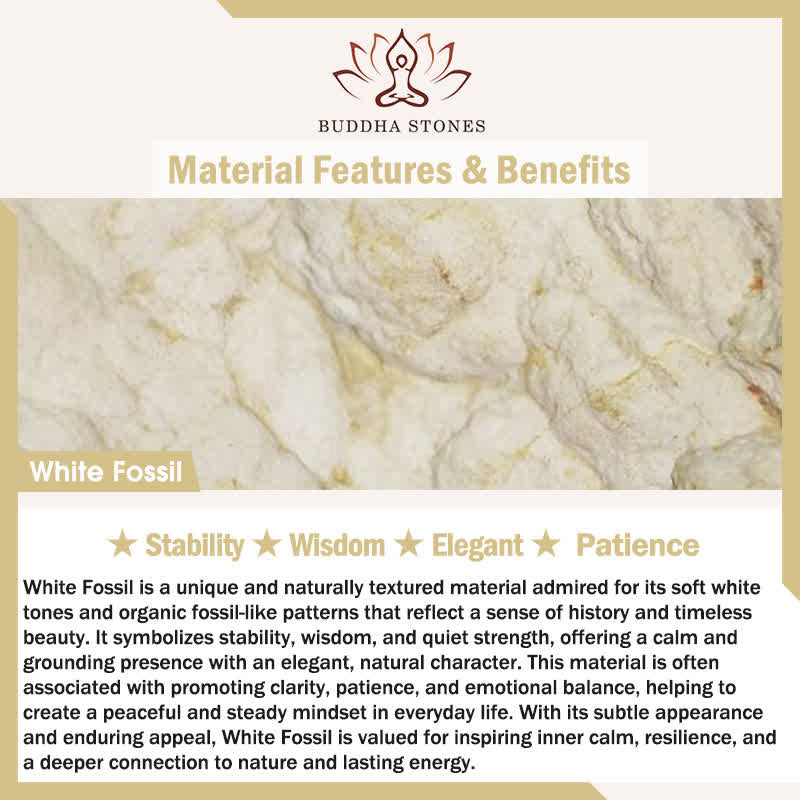 Buddha Stones 3pcs Return to Stillness White Fossil Elegant Bracelet Includes Gift Message Card