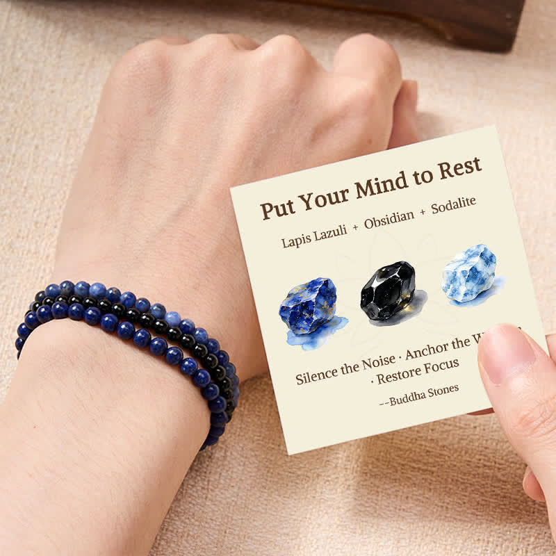 Buddha Stones 3pcs Put Your Mind to Rest Lapis Lazuli Balance Bracelet Includes Gift Message Card