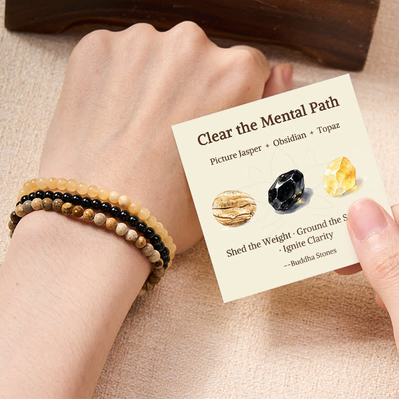 Buddha Stones 3pcs Clear the Mental Path Picture Jasper Wisdom Bracelet Includes Gift Message Card