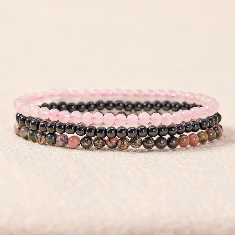 Buddha Stones 3pcs Open Your Heart Rhodonite Healing Bracelet Includes Gift Message Card