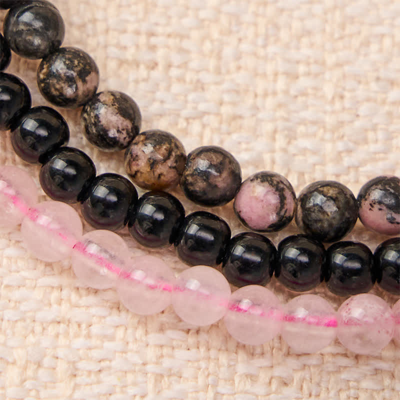 Buddha Stones 3pcs Open Your Heart Rhodonite Healing Bracelet Includes Gift Message Card
