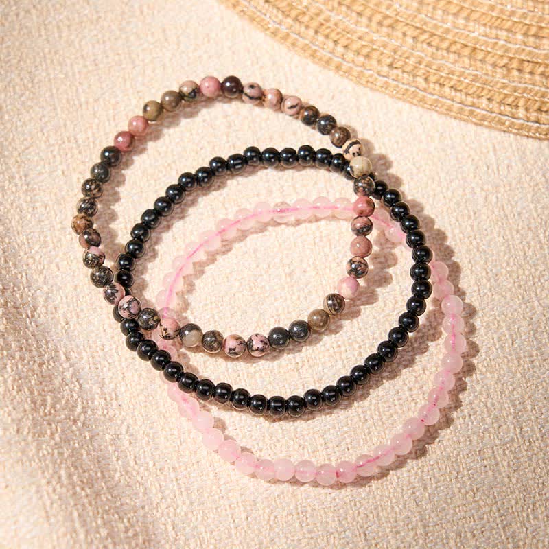 Buddha Stones 3pcs Open Your Heart Rhodonite Healing Bracelet Includes Gift Message Card
