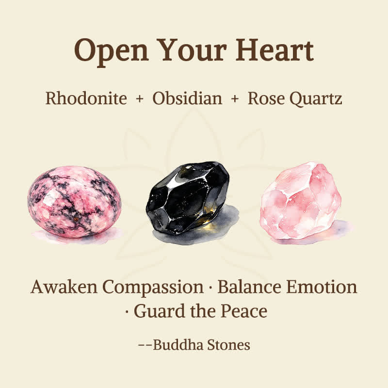 Buddha Stones 3pcs Open Your Heart Rhodonite Healing Bracelet Includes Gift Message Card