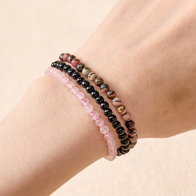 Buddha Stones 3pcs Open Your Heart Rhodonite Healing Bracelet Includes Gift Message Card