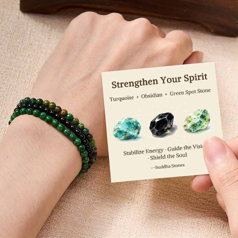 Buddha Stones 3pcs Strengthen Your Spirit Turquoise Bracelet Includes Gift Message Card