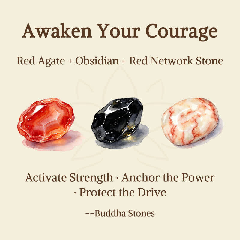 Buddha Stones 3pcs Awaken Your Courage Red Agate Calm Bracelet Includes Gift Message Card