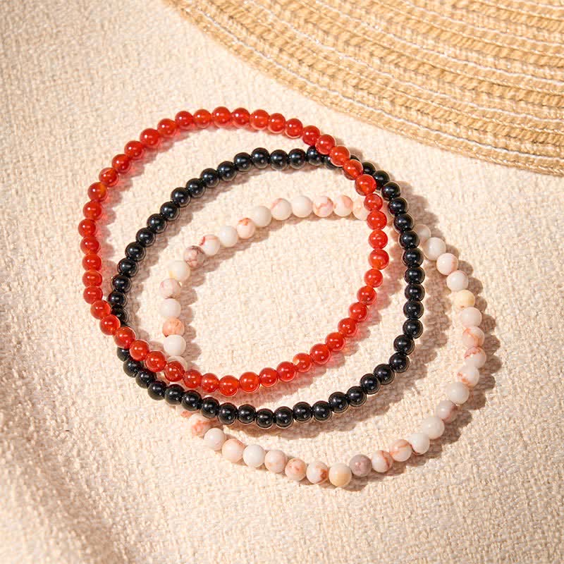 Buddha Stones 3pcs Awaken Your Courage Red Agate Calm Bracelet Includes Gift Message Card