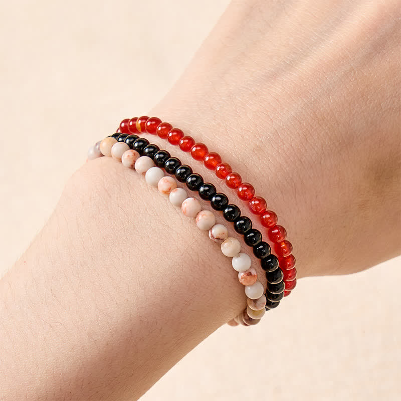 Buddha Stones 3pcs Awaken Your Courage Red Agate Calm Bracelet Includes Gift Message Card