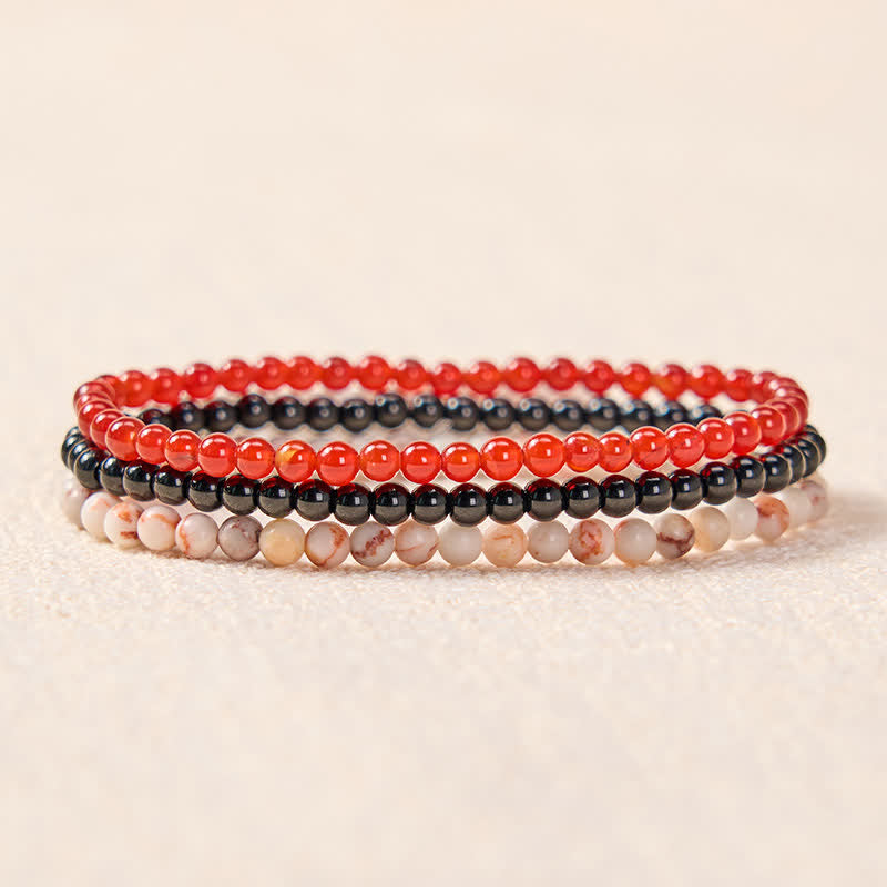 Buddha Stones 3pcs Awaken Your Courage Red Agate Calm Bracelet Includes Gift Message Card